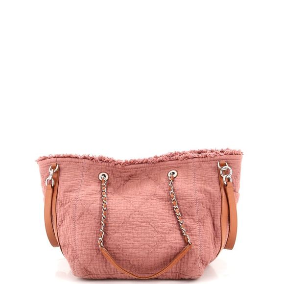 Chanel Double Face Deauville Tote Fringe Quilted Canvas Small Pink - Picture 3 of 10